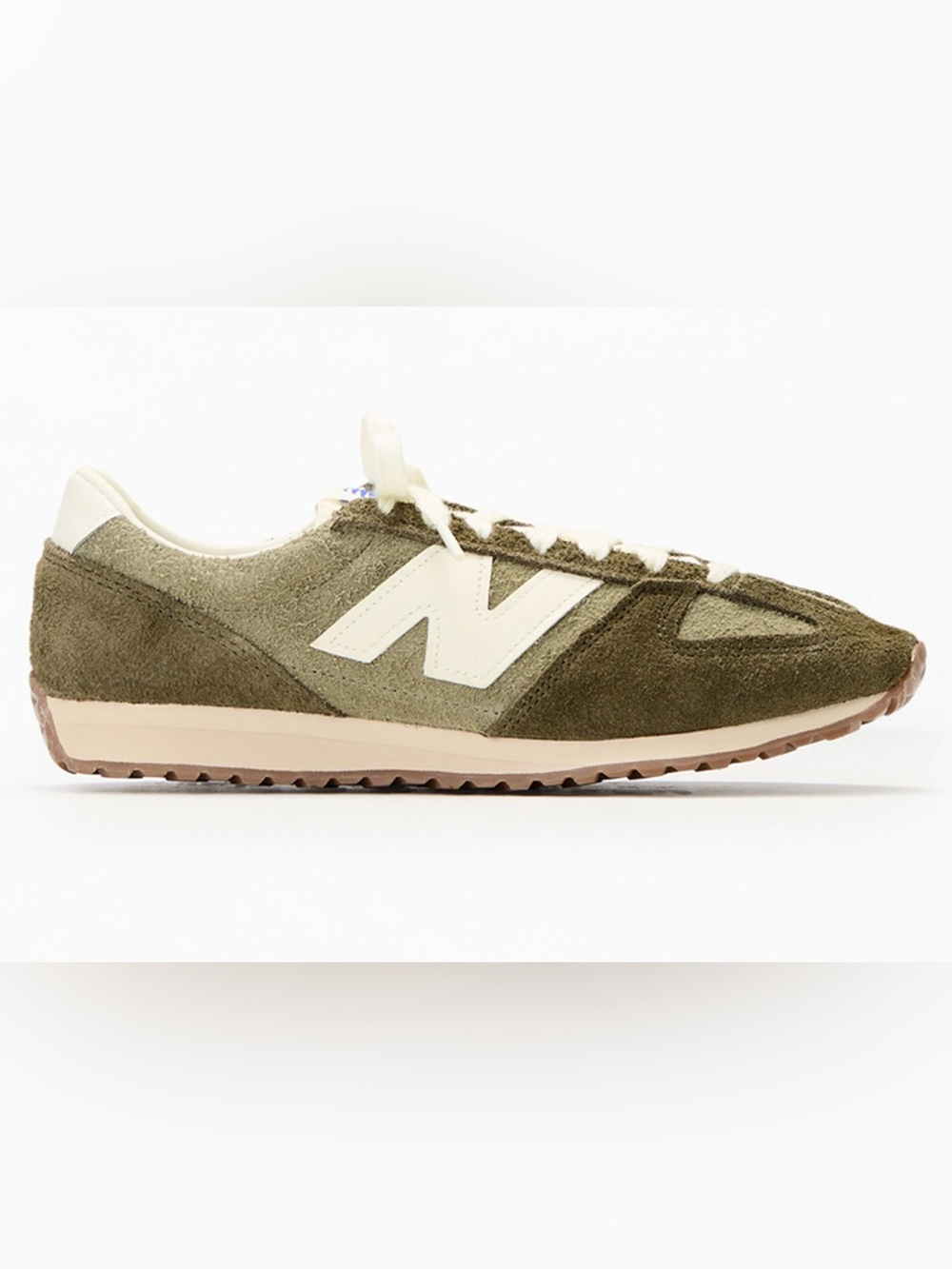 New Balance Women's Olive Suede Runner with Cream N Logo